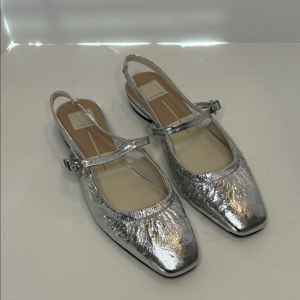 Dolce Vita, Rianne, Silver Women's Slingback Flats, size. 9.5